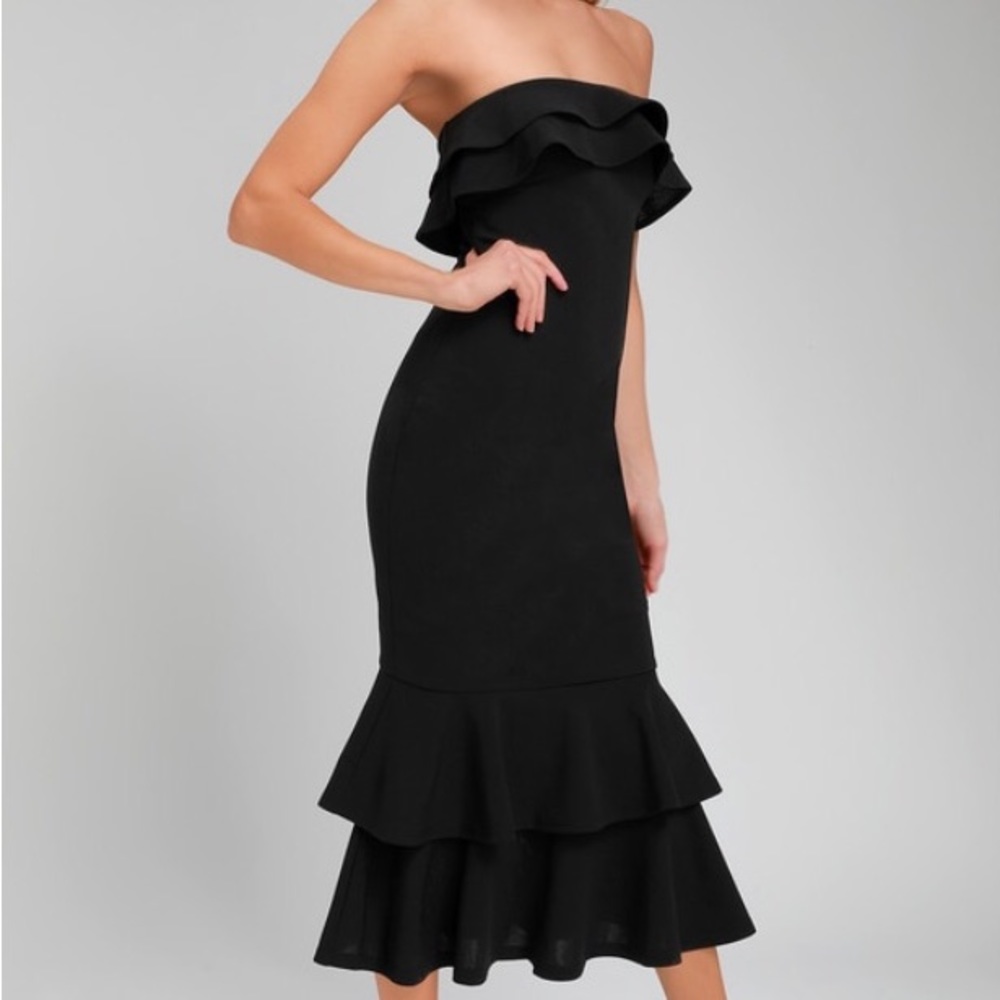 Lulu’s Glam Life Black Ruffle Strapless MIDI Dress size XL